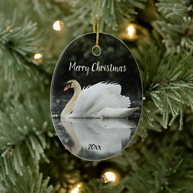 Custom Dating Swan Bird Animal Wildlife Keramik Ornament (Baum)