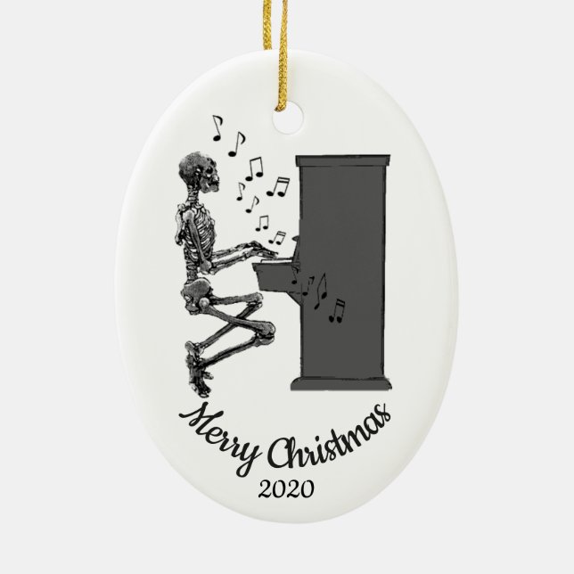 Custom Dating Weihnachtslustige Skeletton Klavier  Keramik Ornament (Hinten)