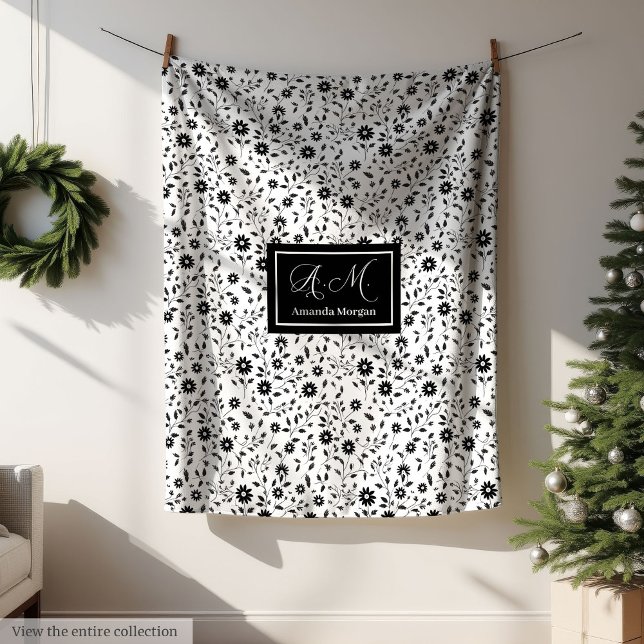Custom Decorative Blanket Black White Wildflowers  Fleecedecke (Custom Decorative Blanket Black White Wildflowers )