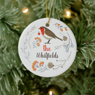 Custom Decorative Robin Botanische Weihnachten Keramik Ornament