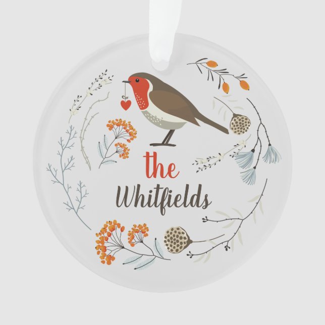 Custom Decorative Robin Botanische Weihnachten Ornament (Vorderseite)