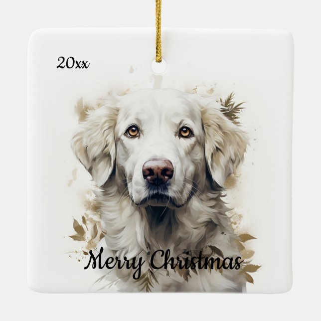 Custom Ded Christmas Great Pyrenäen Dog Pet Keramikornament (Rückseite)