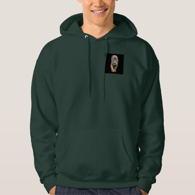 Custom Deep Forest Green Walking Tiger Mens Hoodie (Vorderseite)