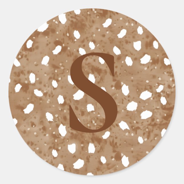 Custom Deer Print Monogram, Rustic Fawn  Runder Aufkleber (Vorderseite)
