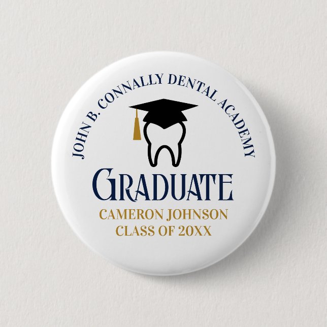 Custom Dental School Abschluss Navy Blue Gold Button (Vorderseite)