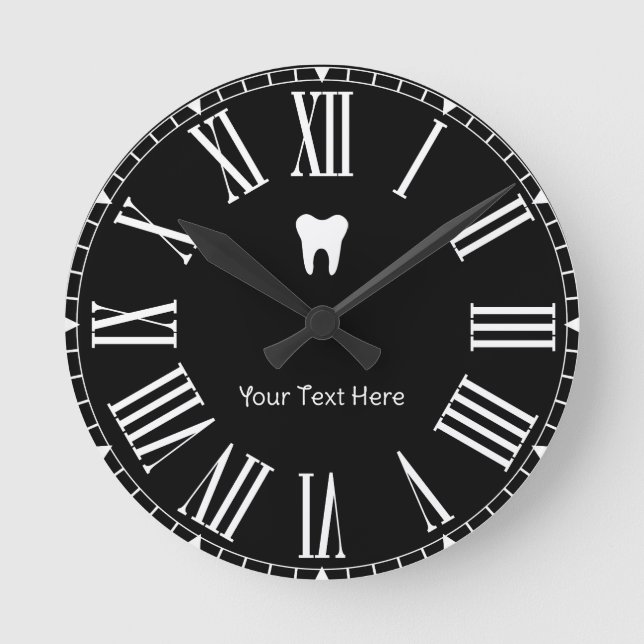 Custom Dentin Office Dental White Tooth schwarz Runde Wanduhr (Vorderseite)