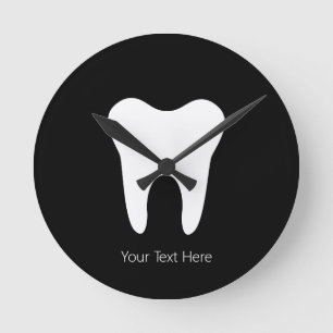 Custom Dentin Office Dental White Tooth schwarz Runde Wanduhr
