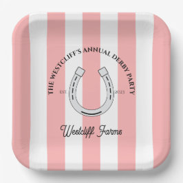 Custom Derby Party Pink Cabana Stripes Horseshoe Pappteller