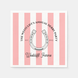 Custom Derby Party Pink Cabana Stripes Horseshoe Serviette