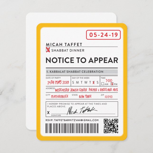 CUSTOM DESIGN Bar Mitzvah New York Ticket Einladung (Vorne/Hinten)