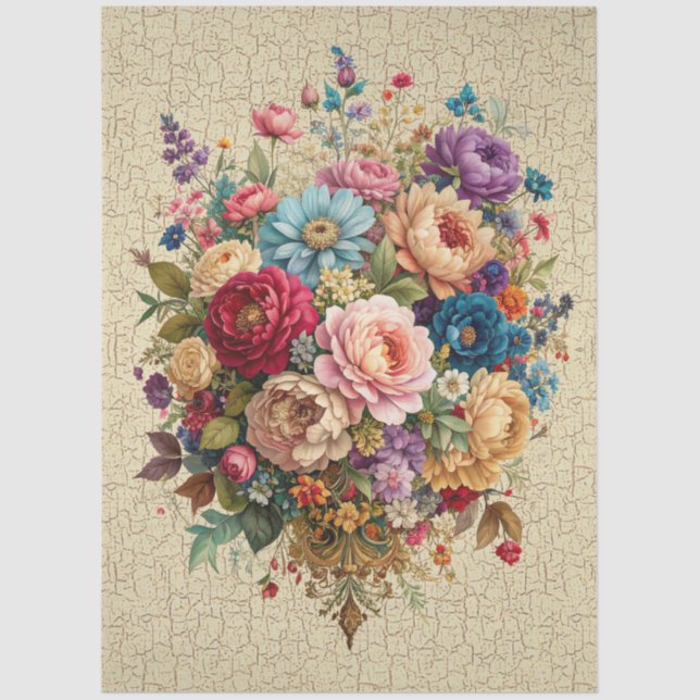 Custom Design Floral Crackle Effect Decoupage Seidenpapier (Vorderseite)