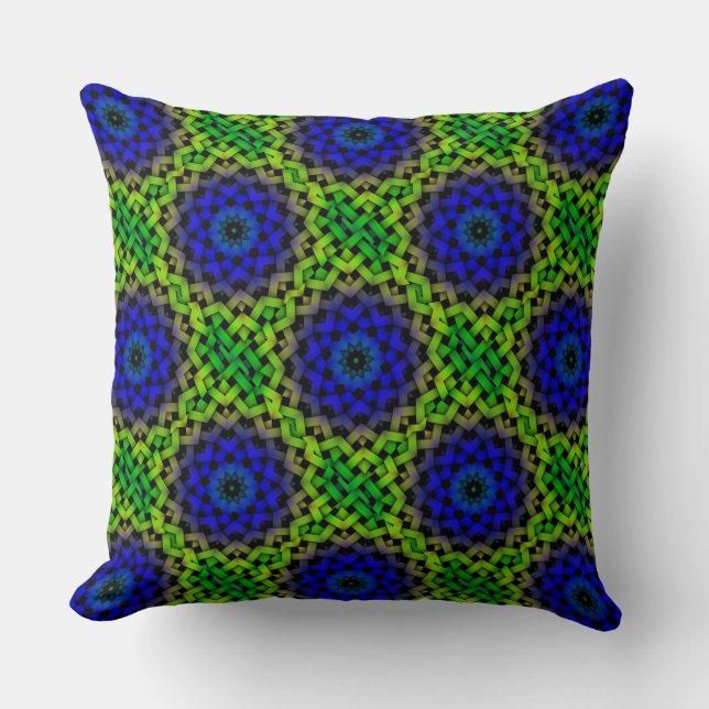 Custom Designer Blue Green Lattice Pattern Pillow Kissen (Vorderseite)