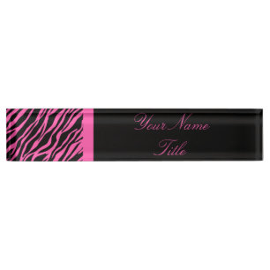 Custom Desk Namplate Zebra Print Pink Name Plate Namensplakette