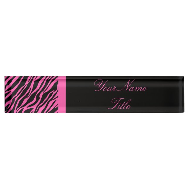 Custom Desk Namplate Zebra Print Pink Name Plate Namensplakette (Vorderseite)