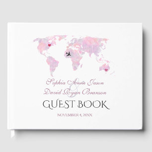 Custom Destination Watercolor Weltkarte Hochzeit Gästebuch