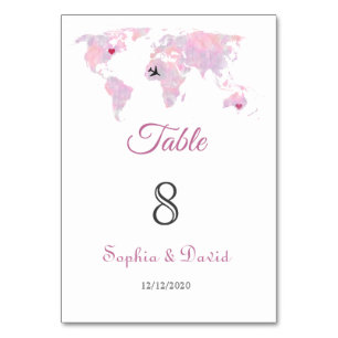 Custom Destination Watercolor Weltkarte Hochzeit Tischnummer