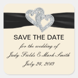 Custom Diamond Black Ribbon Save the Date Stickers