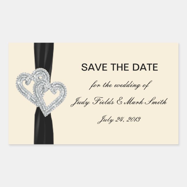 Custom Diamond Black Ribbon Save the Date Stickers (Vorderseite)