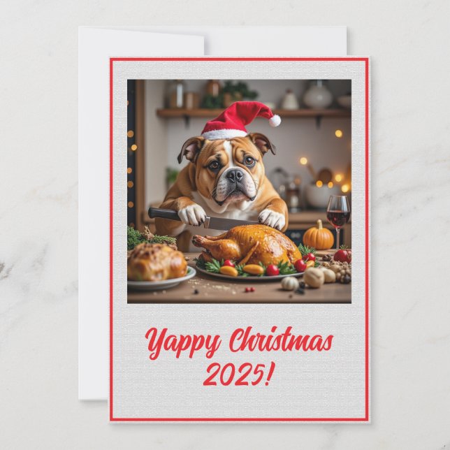 Custom Digital Bulldog Yappy Christmas Turkey Xmas Karte (Vorderseite)