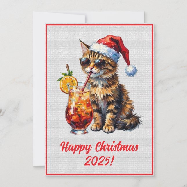 Custom Digital Christmas Cool Cat Cocktail Xmas Karte (Vorderseite)