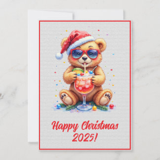 Custom Digital Christmas Teddy Bear Cocktail Xmas Karte