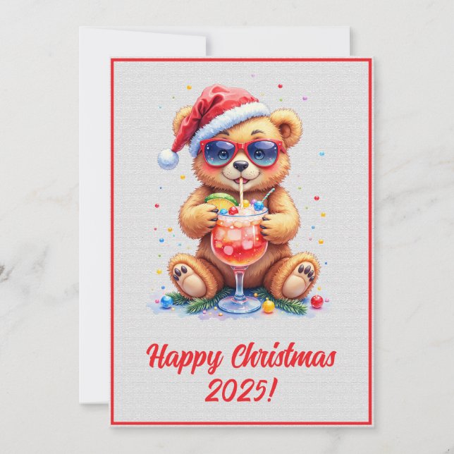 Custom Digital Christmas Teddy Bear Cocktail Xmas Karte (Vorderseite)