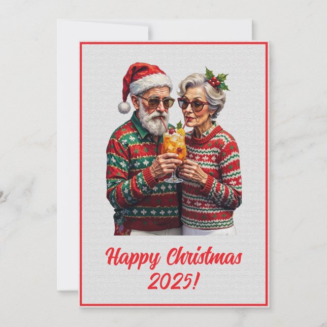 Custom Digital Elderly Couple Sharing Xmas Spirit  Karte (Vorderseite)