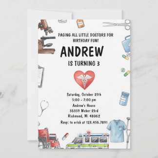 Custom Digital Kids Doctor Birthday Party Einladung