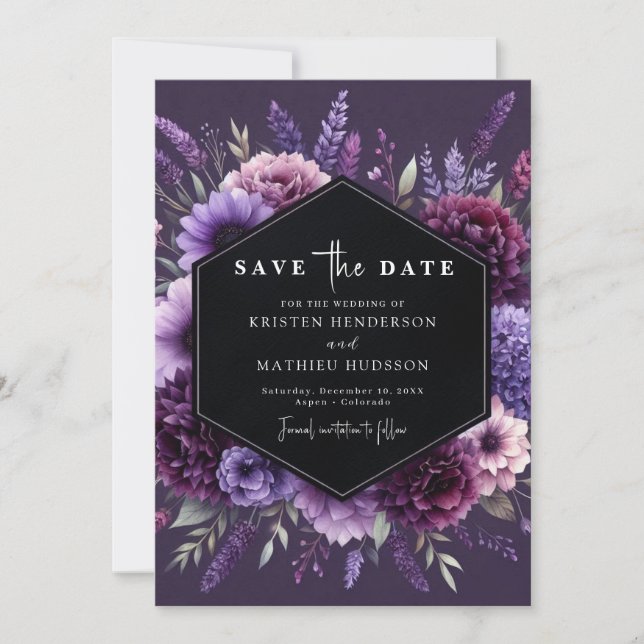Custom Digital Lila Floral Wedding Save The Date (Vorderseite)