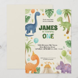 Custom Dino Jungle 1st Birthday Invitation Einladung