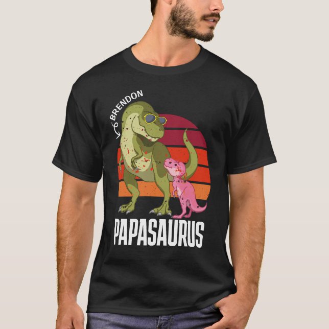 Custom Dino Papasaurus Papa Vater Pater Funny Funn T-Shirt (Vorderseite)