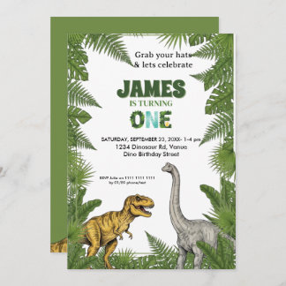 Custom Dinosaur Jungle 1st Birthday Invitation Einladung