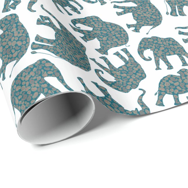 Custom Ditzy Paisley Elephants auf White Giftwrap Geschenkpapier (Rolleneckpunkt)