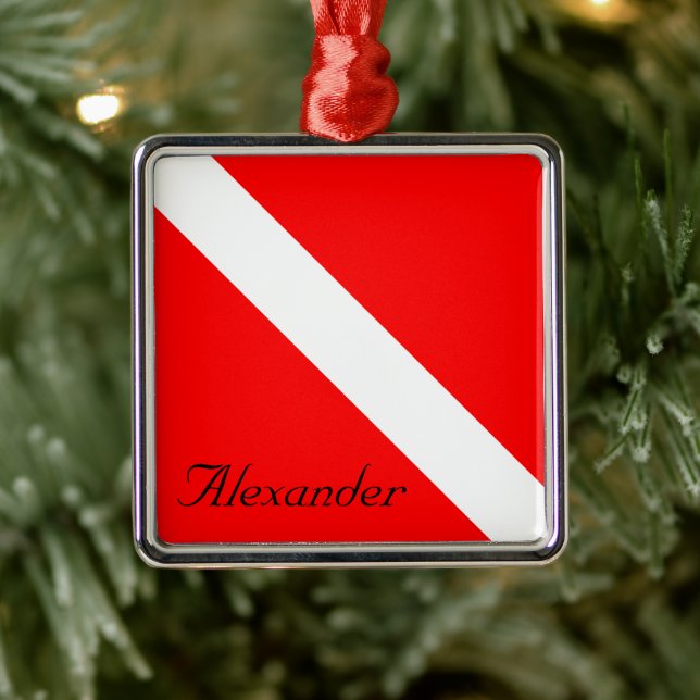 Custom Diver Down SCUBA Flag Red and White Silbernes Ornament (Baum)