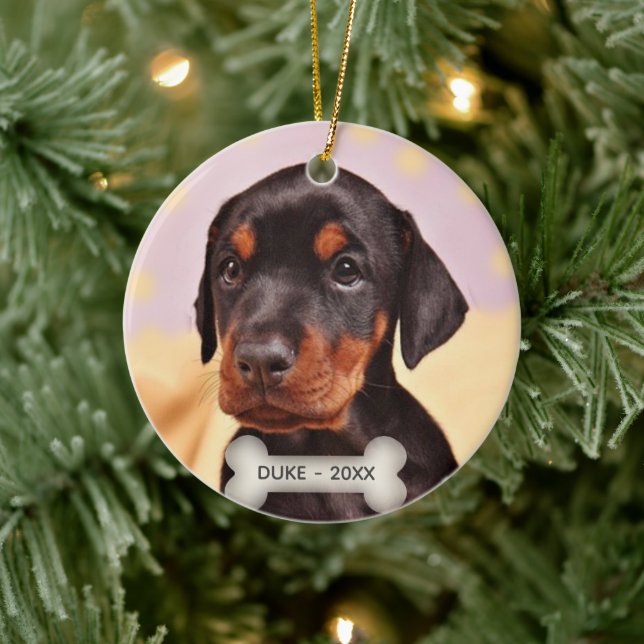 Custom Doberman Puppy Dog Foto Keramik Ornament (Baum)