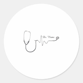 Custom Doctor Name Stethoscope Heartbeat Design Tw Runder Aufkleber
