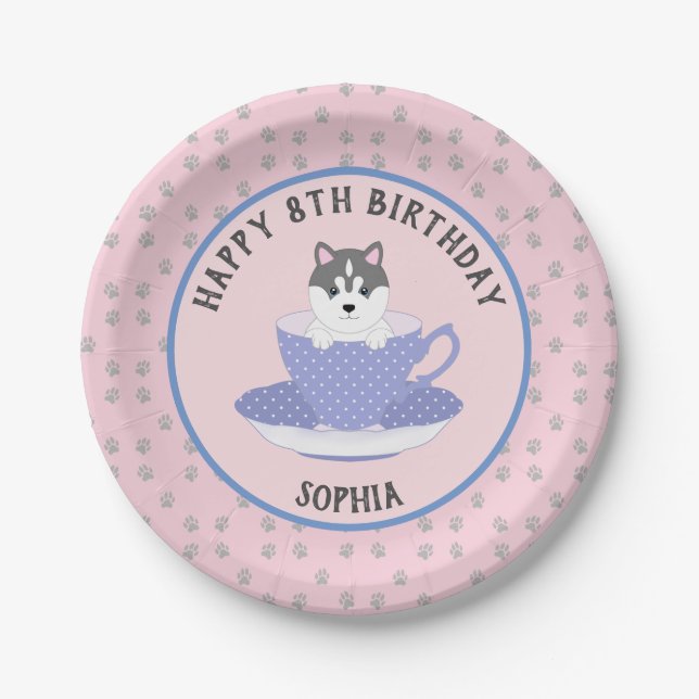 Custom Dog Birthday Party Plate Pappteller (Vorderseite)