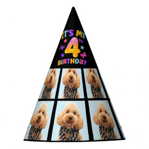 Custom Dog Foto 4. Geburtstag Party Party Hat Partyhütchen