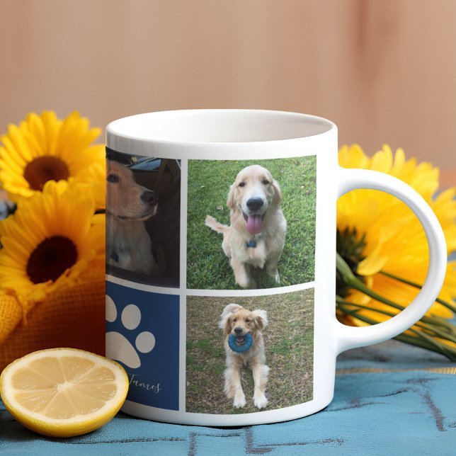 Custom Dog Foto Collage Blue Paw Print Niedlich Kaffeetasse (Von Creator hochgeladen)