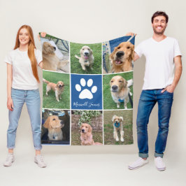 Custom Dog Foto Collage Blue Pet Paw Print Niedlic Fleecedecke