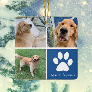 Custom Dog Foto Collage Niedlich Blue Pet Weihnach Keramikornament