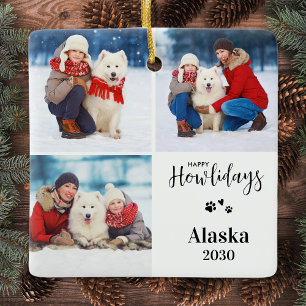 Custom Dog Foto Collage Weihnachts-Happy Howlidays Keramikornament