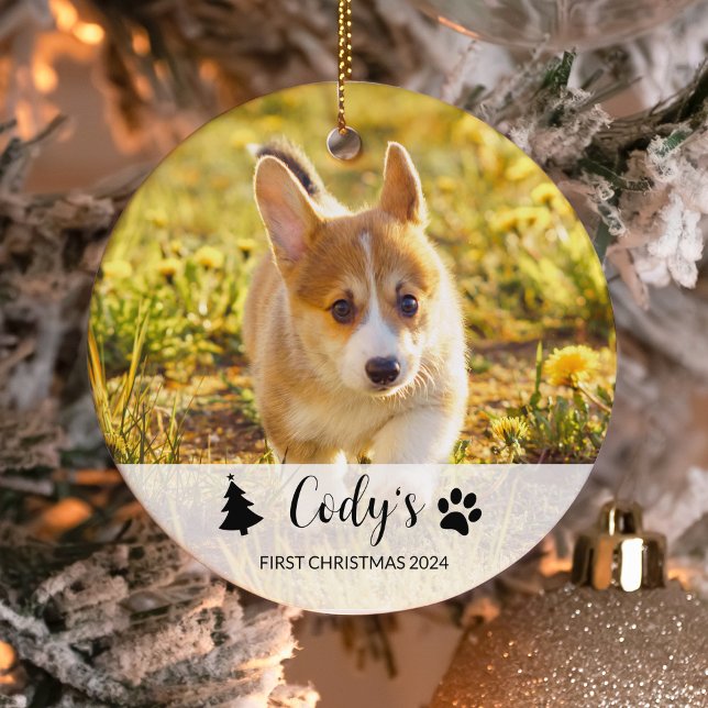 Custom Dog Foto Erste Weihnachtsfeier Keramik Ornament (Von Creator hochgeladen)
