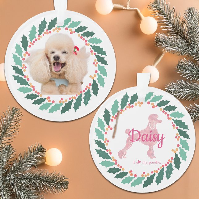 Custom Dog Foto Pink Poodle Weihnachtsschmuck Ornament (Von Creator hochgeladen)
