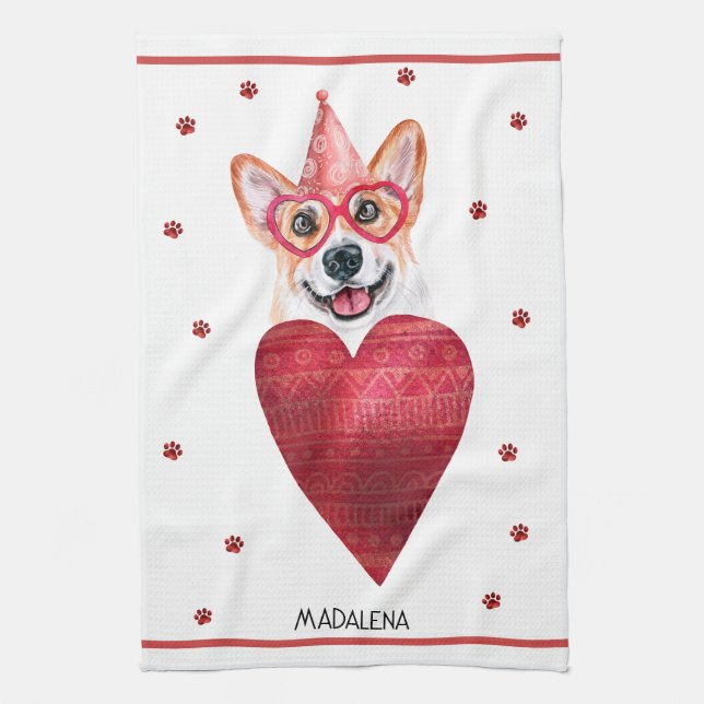 Custom Dog Lover Valentine Geschenk Corgi Geschirrtuch (Vertikal)