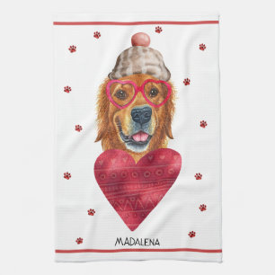 Custom Dog Lover Valentine Geschenk Golden Retriev Geschirrtuch