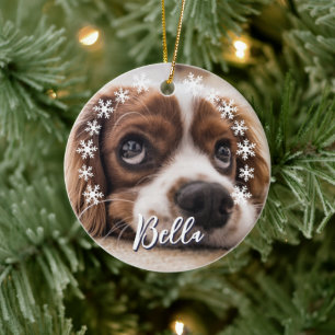 Custom Dog Name Foto Schneeflocken Weihnachten Keramik Ornament