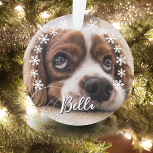 Custom Dog Name Foto Schneeflocken Weihnachten Ornament