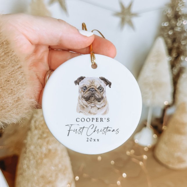 Custom Dog Name Mops Lover Mein erstes Weihnachtsf Keramik Ornament (Von Creator hochgeladen)