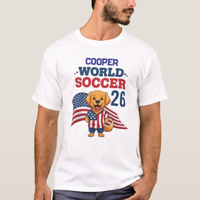 Custom Dog Name USA Soccer Fan 2026 Golden Retriev T-Shirt (Vorderseite)